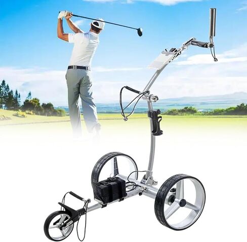 Foldable Golf Cart with Cellphone Holder/Umbrella Holder, Electric Golf Push Cart 3 Wheel with Remote Control, Golf Trolley with 24V 400W Dual Motor in Saudi Arabia