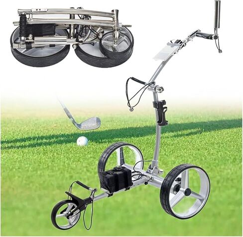 Electric Foldable Golf Cart with Remote Control, 3 Wheel Bag Push Cup Holder, Umbrella, Phone, 30kg Load in Saudi Arabia