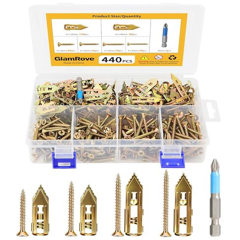 440 PCS Self Drilling Drywall Anchors with Screws Kit - 220 Metal Sheetrock Wall Anchors & 220 Zinc Expansion Drywall Screws,2025 Upgraded Zinc Plated Steel,No Drilling Required, Easy to Install in Saudi Arabia