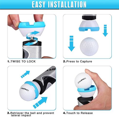 CHAMPKEY 4-Claw Pressure Golf Ball Grabber 2 Pack - مسترد كرة جولف ممتاز للمضرب - الجزء العلوي من منتقي كرة الجولف المطاطي - فقط من أجل مقابض نهاية الفتحة (غير مناسبة لمقابض نهاية الفتحة المعدنية) in Kuwait