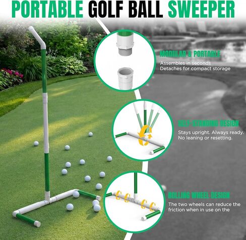 مكنسة كرة جولف محمولة - تصميم قائم بذاته لا ينحني، مجمع كرات PVC معياري، بديل علوي للمنتقي للجولف وكرة البيسبول وكرة الريشة in Kuwait