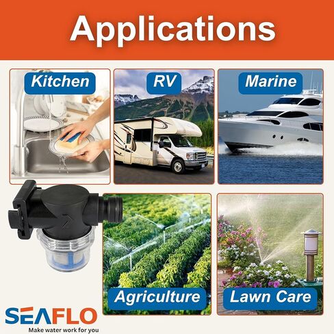 SEAFLO Inline Water Pump Filter 52S02-3/4" Male Quick Attach with 1/2" Hose Barb, 50 MeshSteel Strainer with Plastic Shell, Fits SEAFLO 56 Series Pumps, RV, Marine, Agriculture, Lawn Care (1-Pack) in Saudi Arabia