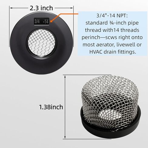Stainless Steel Mesh Strainer ¾ Inch -14, Aerator Screen Filter for Livewell Pumps, MA-023 Screw-on Strainer, Compatible with HVAC Drain, Industrial & Garden Applications, 1 Pack in Saudi Arabia