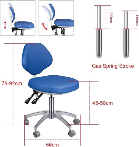 Ergonomic Medical Stool with Backrest - Heavy Duty Rolling Dental Chair with 45° Tilt Support, Adjustable Height Microfiber Leather Hydraulic Stool for Salon, Spa, Clinic, Office (Blue) in Kuwait