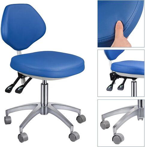 Ergonomic Medical Stool with Backrest - Heavy Duty Rolling Dental Chair with 45° Tilt Support, Adjustable Height Microfiber Leather Hydraulic Stool for Salon, Spa, Clinic, Office (Blue) in Kuwait