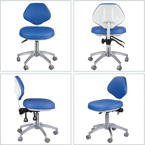 Ergonomic Medical Stool with Backrest - Heavy Duty Rolling Dental Chair with 45° Tilt Support, Adjustable Height Microfiber Leather Hydraulic Stool for Salon, Spa, Clinic, Office (Blue) in Kuwait