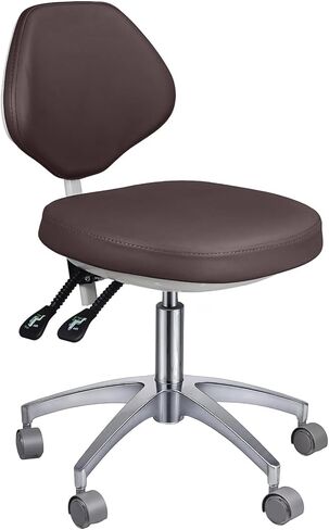 Ergonomic Medical Stool with Backrest - Heavy Duty Rolling Dental Chair with 45° Tilt Support, Adjustable Height Microfiber Leather Hydraulic Stool for Salon, Spa, Clinic, Office (Brown) in Kuwait