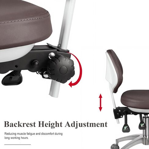 Ergonomic Medical Stool with Backrest - Heavy Duty Rolling Dental Chair with 45° Tilt Support, Adjustable Height Microfiber Leather Hydraulic Stool for Salon, Spa, Clinic, Office (Brown) in Kuwait