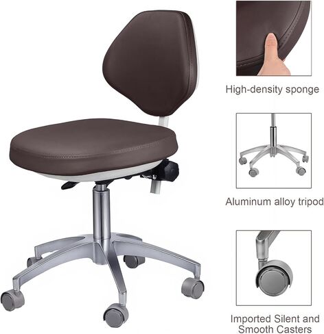 Ergonomic Medical Stool with Backrest - Heavy Duty Rolling Dental Chair with 45° Tilt Support, Adjustable Height Microfiber Leather Hydraulic Stool for Salon, Spa, Clinic, Office (Brown) in Kuwait
