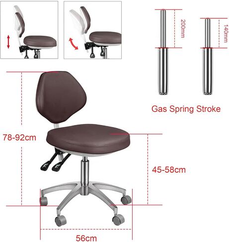 Ergonomic Medical Stool with Backrest - Heavy Duty Rolling Dental Chair with 45° Tilt Support, Adjustable Height Microfiber Leather Hydraulic Stool for Salon, Spa, Clinic, Office (Brown) in Kuwait