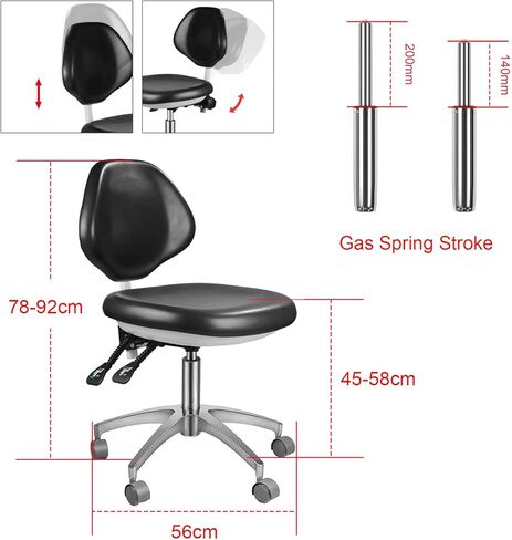Dental Stool Ergonomic PU Leather Seat with Adjustable Back Rest Sitting Height Nurse Doctor Assistant Black Chair in Kuwait