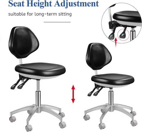 Dental Stool Ergonomic PU Leather Seat with Adjustable Back Rest Sitting Height Nurse Doctor Assistant Black Chair in Kuwait