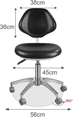 Dental Stool Ergonomic PU Leather Seat with Adjustable Back Rest Sitting Height Nurse Doctor Assistant Black Chair in Kuwait