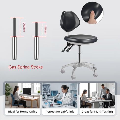 Dental Stool Ergonomic PU Leather Seat with Adjustable Back Rest Sitting Height Nurse Doctor Assistant Black Chair in Kuwait