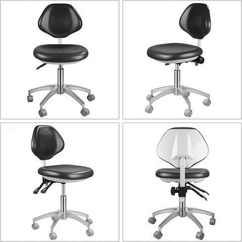 Dental Stool Ergonomic PU Leather Seat with Adjustable Back Rest Sitting Height Nurse Doctor Assistant Black Chair in Kuwait