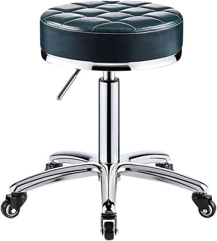 Rolling Round Stool with 5 Wheels Swivel Office Chair Adjustable Height 41-56Cm Pu Leather for Kitchen Drafting Doctor Work Shop Vanity Maximum Load 330Lb-Dark Green in Saudi Arabia