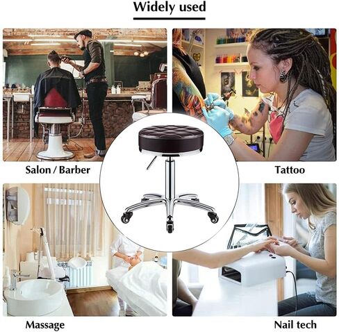 Rolling Round Stool with 5 Wheels Swivel Office Chair Adjustable Height 41-56Cm Pu Leather for Kitchen Drafting Doctor Work Shop Vanity Maximum Load 330Lb-Dark Green in Saudi Arabia