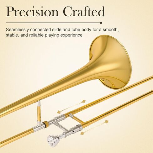 SONICAKE Bb Alto Slide Trombone for Beginners Students - Gold Lacquer Brass Trombone Full Kit with 7C Mouthpiece, Hard Case, Gloves & Cleaning Kit QTB-01 in Saudi Arabia