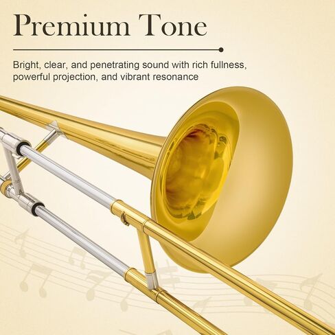 SONICAKE Bb Alto Slide Trombone for Beginners Students - Gold Lacquer Brass Trombone Full Kit with 7C Mouthpiece, Hard Case, Gloves & Cleaning Kit QTB-01 in Saudi Arabia