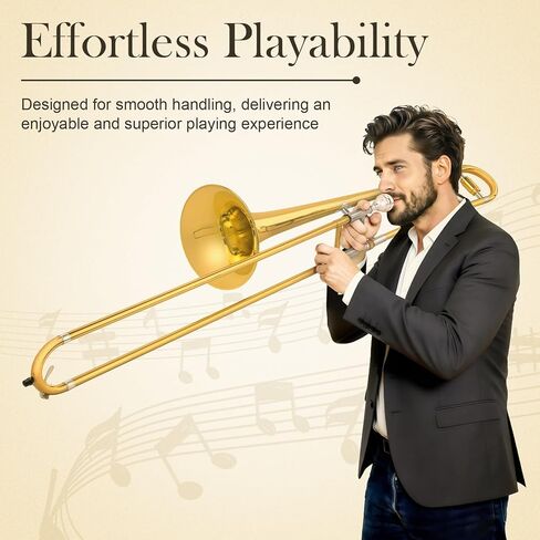SONICAKE Bb Alto Slide Trombone for Beginners Students - Gold Lacquer Brass Trombone Full Kit with 7C Mouthpiece, Hard Case, Gloves & Cleaning Kit QTB-01 in Saudi Arabia