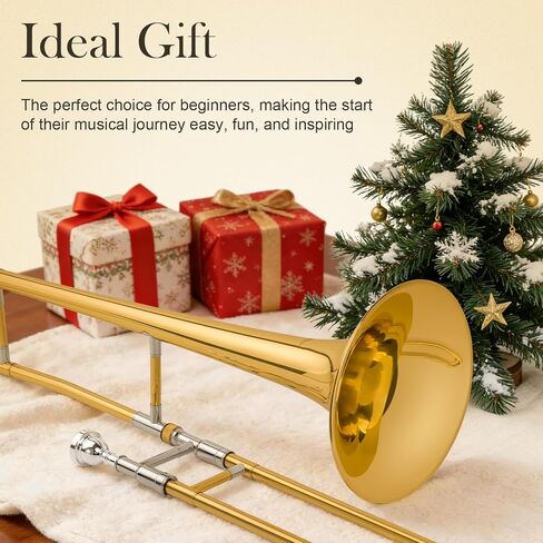 SONICAKE Bb Alto Slide Trombone for Beginners Students - Gold Lacquer Brass Trombone Full Kit with 7C Mouthpiece, Hard Case, Gloves & Cleaning Kit QTB-01 in Saudi Arabia
