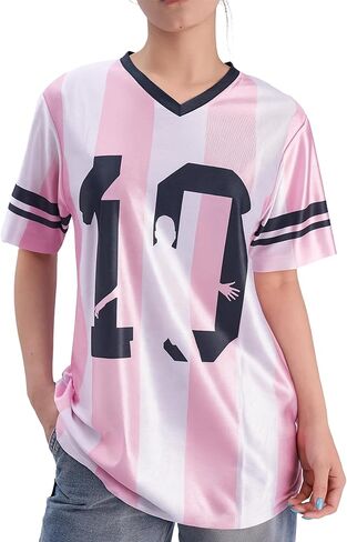 Argentina Jersey Women Pink Oversized Soccer Y2K Number V Neck Short Sleeve Streetwear Jersey Top in Saudi Arabia