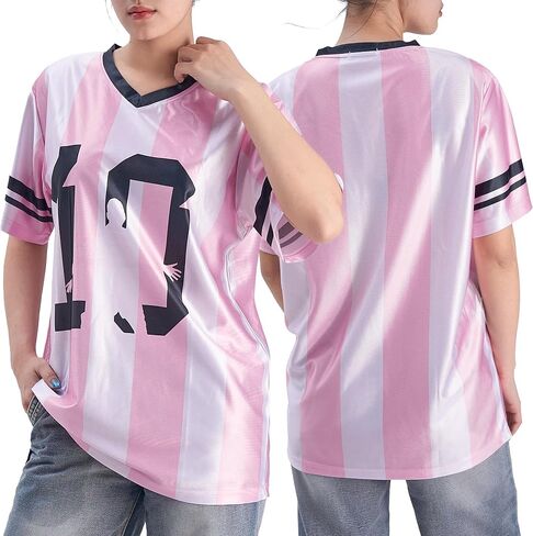 Argentina Jersey Women Pink Oversized Soccer Y2K Number V Neck Short Sleeve Streetwear Jersey Top in Saudi Arabia