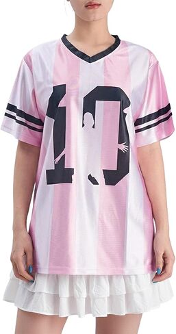 Argentina Jersey Women Pink Oversized Soccer Y2K Number V Neck Short Sleeve Streetwear Jersey Top in Saudi Arabia