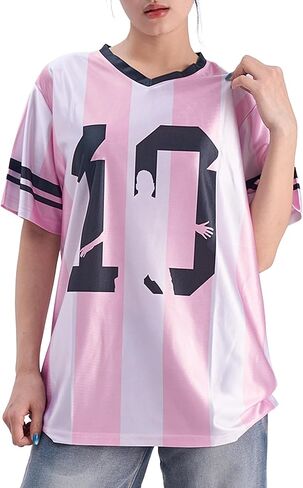 Argentina Jersey Women Pink Oversized Soccer Y2K Number V Neck Short Sleeve Streetwear Jersey Top in Saudi Arabia