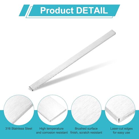 MECCANIXITY 2 Set 316 Stainless Steel Flat Bar, 1/8"(3mm) T x 13/16"(20mm) W x 3-15/16"(100mm) L Steel Bar with Gloves Stock Brushed Finish Trim Strips Sheet for Industry DIY Craft Making in Saudi Arabia
