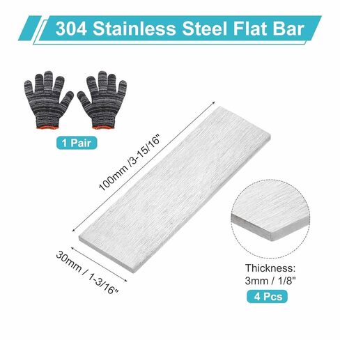 MECCANIXITY 2 Set 304 Stainless Steel Flat Bar, 1/8" Thickness 63/64" Wide 4" Long Stainless Steel Bar with Gloves Stock Brushed Finish Trim Strips Sheet for Industry DIY Craft Making in Saudi Arabia