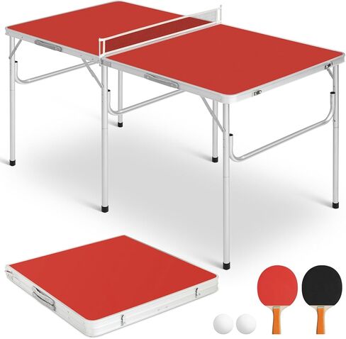 Mid-Size Portable Ping Pong Table, Compact Foldable Table Tennis Table Set w/Net, 2 Paddles & 2 Balls for Indoor Outdoor, Small Spaces and Apartments, Thickened Aluminum Frame in Kuwait