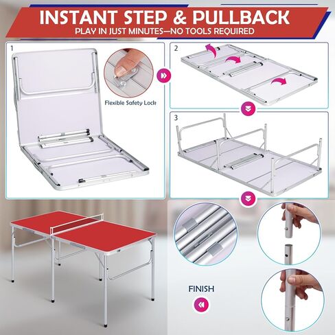 Mid-Size Portable Ping Pong Table, Compact Foldable Table Tennis Table Set w/Net, 2 Paddles & 2 Balls for Indoor Outdoor, Small Spaces and Apartments, Thickened Aluminum Frame in Kuwait