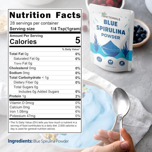 Blue Spirulina Powder 1 oz Espirulina Natural Blue Food Coloring, Phycocyanin Extract, Vegan Superfood Perfect for Smoothie, Baking, Energy Bar in Saudi Arabia