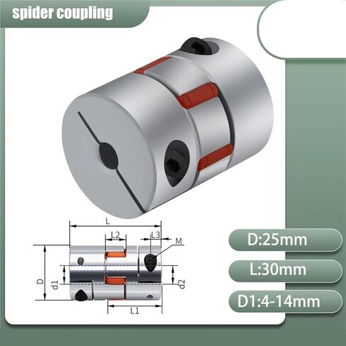 D25L30 3-Jaw Aluminum Flexible Coupler, 5-14mm Bore, for Stepper/Servo Motor Shaft Connection(6.35x6.35) in Saudi Arabia