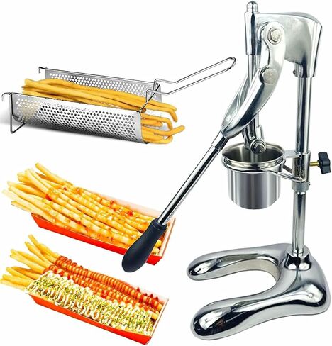 30cm Manual French Fries Maker,Commercial Fried Potato Strips Maker,Extra Long Japanese Style French Fries Maker,with Pull-Out Extruder,with Fried Basket for Restaurants in Saudi Arabia