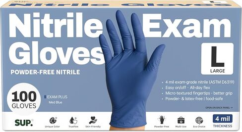 SUP Powder-Free Nitrile Exam Gloves, 100 Count Food Safe Latex-Free Medical Non-Sterile Cooking Disposable Glove, Blue in Kuwait