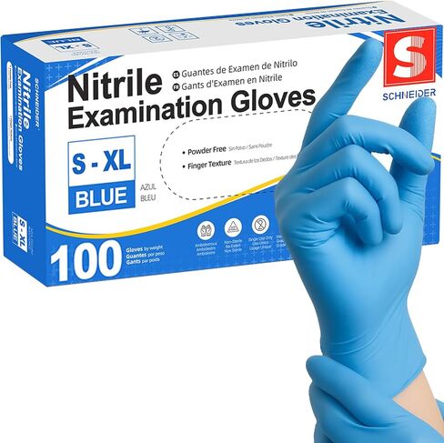 Schneider Nitrile Exam Gloves, Blue Disposable Gloves Latex Free Powder Free for Medical, Cooking, Cleaning, and Food Prep in Kuwait