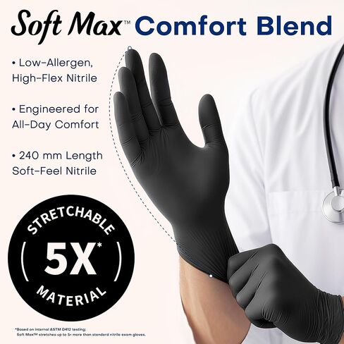 Medical Soft Max™ Nitrile Exam Gloves, 1000Pcs Latex-Free Powder-Free Food Safe Clean Cooking Disposable Glove Black in Saudi Arabia