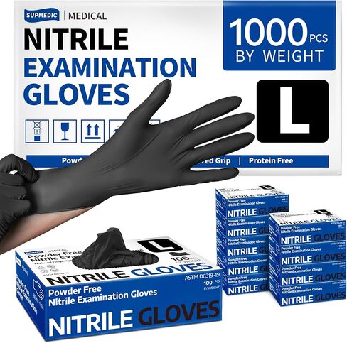 Medical Soft Max™ Nitrile Exam Gloves, 1000Pcs Latex-Free Powder-Free Food Safe Clean Cooking Disposable Glove Black in Kuwait