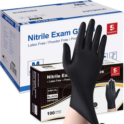 Schneider Black Nitrile Exam Gloves, 5 Mil Disposable Gloves, Latex Free & Powder Free, for Medical, Cleaning, Food Prep in Kuwait