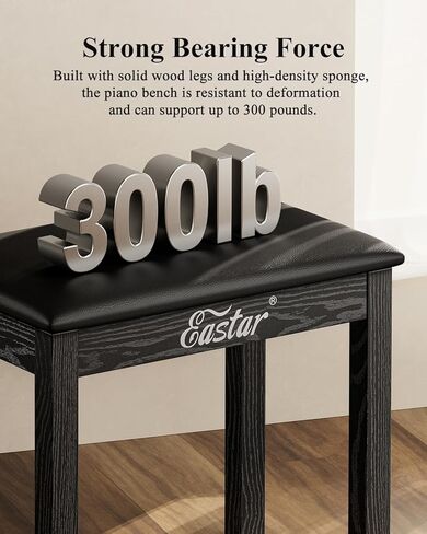 Eastar Piano Bench with Storage, Solid Wood Keyboard Bench Piano Stool Chair Seat with Bookcase & High-Density Sponges Pad, 20.8"x18.5"x13"(Black) in Saudi Arabia