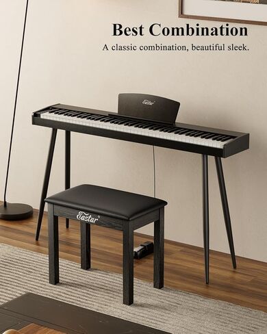 Eastar Piano Bench with Storage, Solid Wood Keyboard Bench Piano Stool Chair Seat with Bookcase & High-Density Sponges Pad, 20.8"x18.5"x13"(Black) in Saudi Arabia