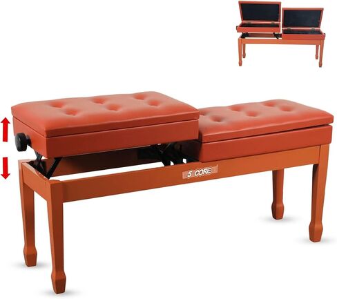 5 CORE Duet Piano Bench 3.5 بوصة مقعد مبطن مبطن خشبي كرسي موسيقي عالي التحمل ارتفاع قابل للتعديل مقعد لوحة مفاتيح مزدوج مع تخزين نونسليب أبيض - PNB DT WH in Saudi Arabia