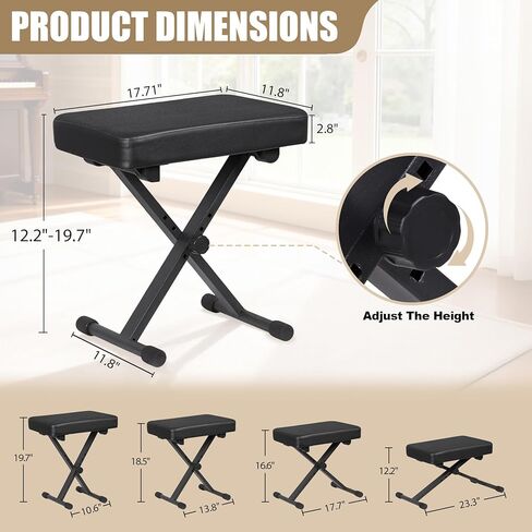 Smartxchoices Adjustable Piano Bench Padded Keyboard X-Style Bench Piano Stool Guitar Chair Piano Stand, Black in Kuwait