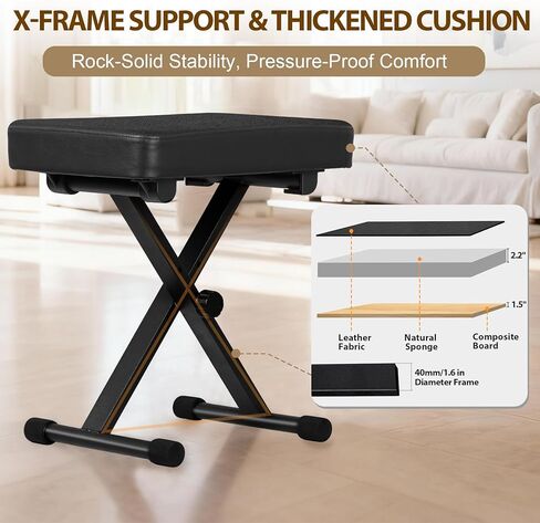 Smartxchoices Adjustable Piano Bench Padded Keyboard X-Style Bench Piano Stool Guitar Chair Piano Stand, Black in Kuwait