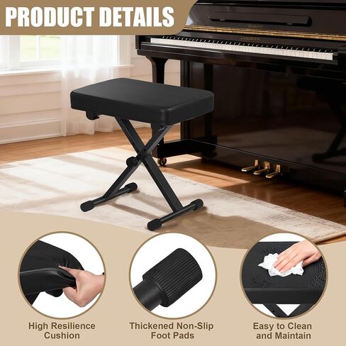 Smartxchoices Adjustable Piano Bench Padded Keyboard X-Style Bench Piano Stool Guitar Chair Piano Stand, Black in Kuwait