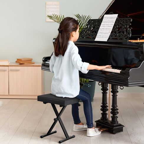 Smartxchoices Adjustable Piano Bench Padded Keyboard X-Style Bench Piano Stool Guitar Chair Piano Stand, Black in Kuwait