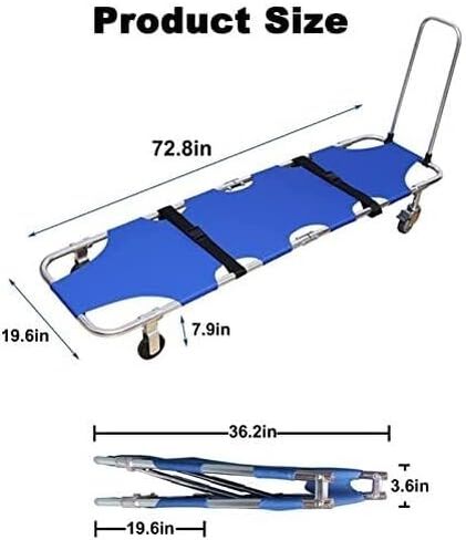Folding Portable Stretcher with 4 Wheels - Lightweight Aluminum Emergency Rescue Stretcher for Hospital, Clinic, Home Care, and Sports - 350lb Capacity in Saudi Arabia