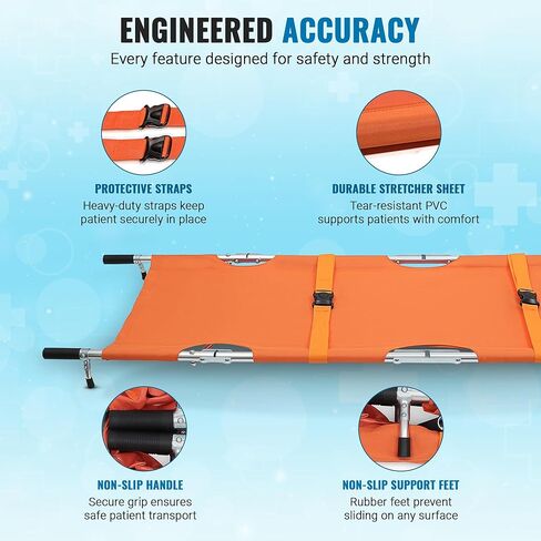 Primacare FS-3205 Foldable Emergency Medical Stretcher – Portable Patient Transport with Carry Bag, Backpack Straps, Heavy Duty Handles & Rubber Feet – Lightweight & Durable in Saudi Arabia